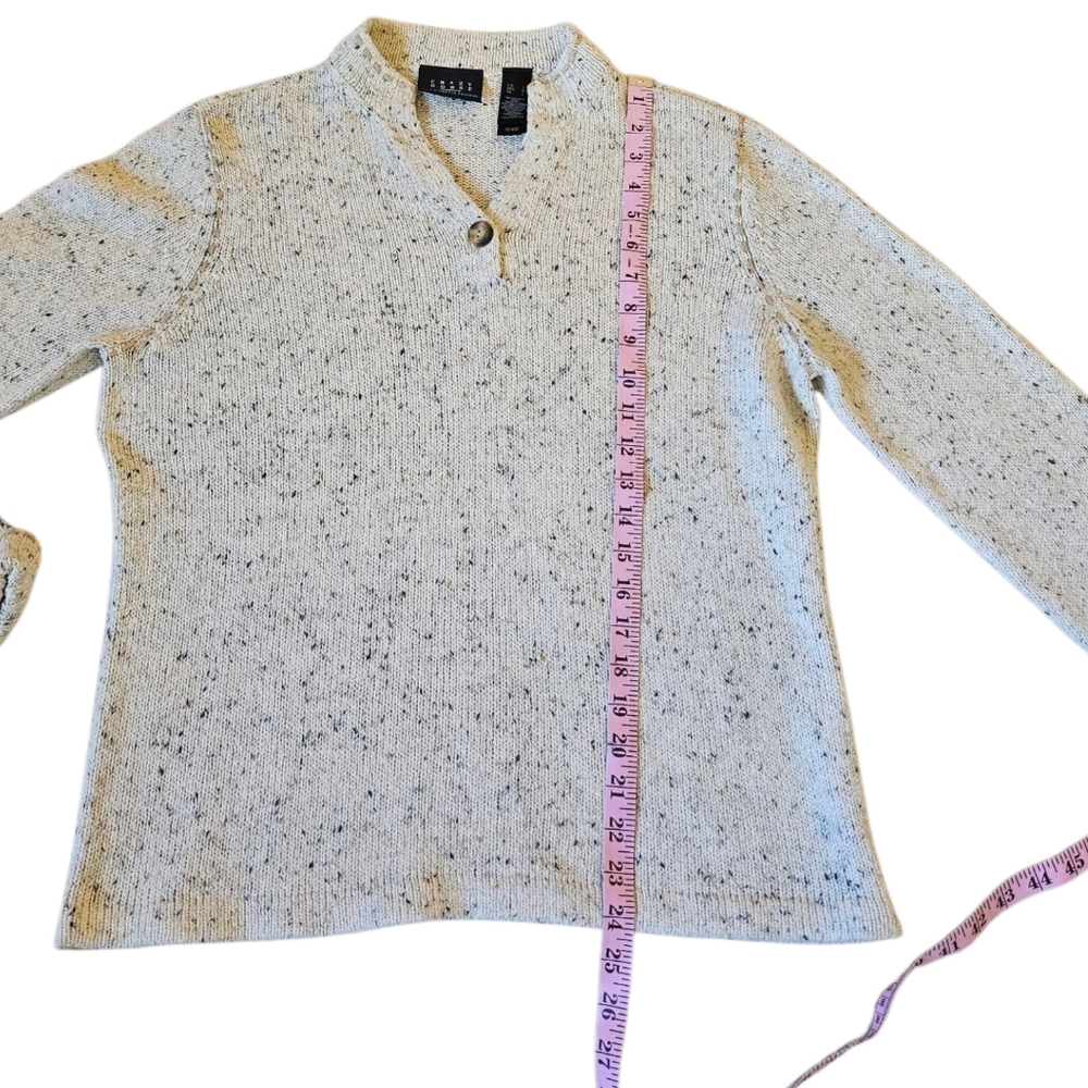 Liz Claiborne Crazy Horse Whipstitch Tweed Sweater NEW Women's L Cream V Neck - Picture 9 of 16